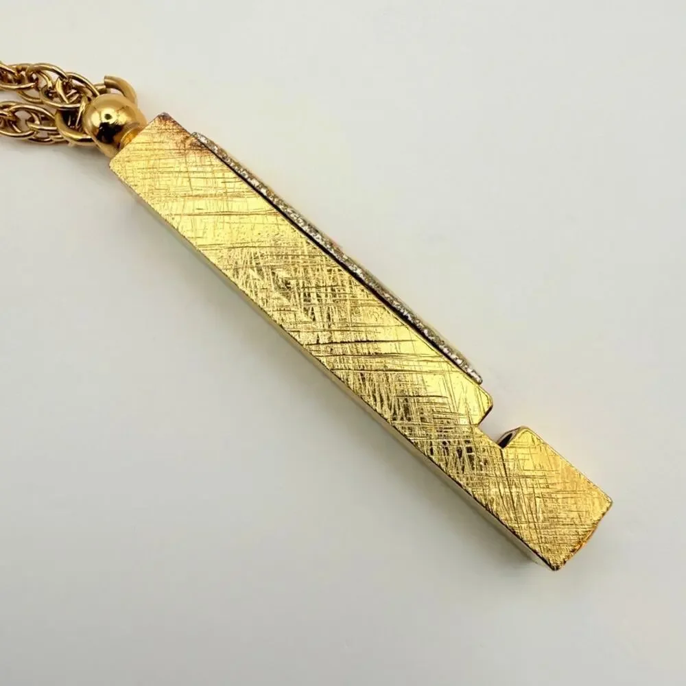 Vintage Floral Enamel Bar Whistle Pendant Necklace Gold Tone Functional 25" - Picture 5 of 11